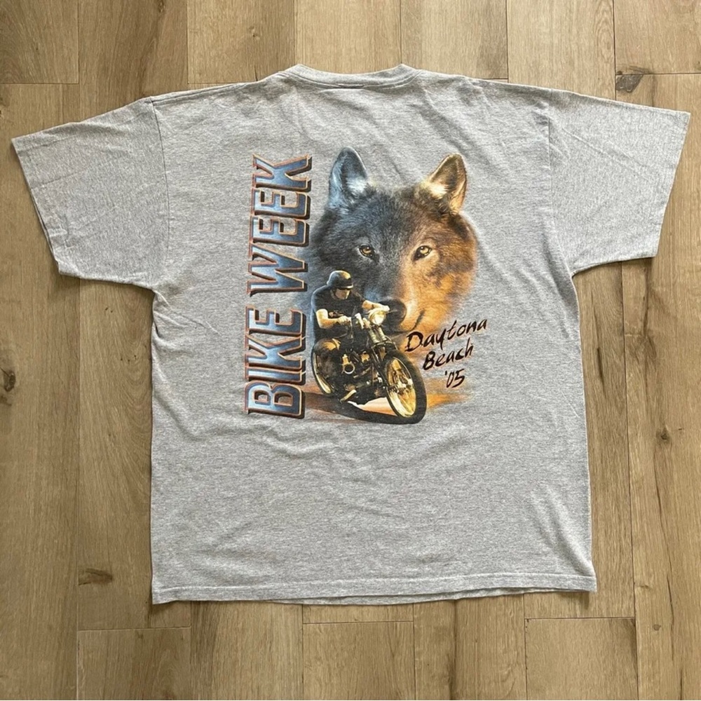 Vintage 2005 Daytona Beach Bike Week Harley Wolf Biker Motorcycle T Flames Shirt